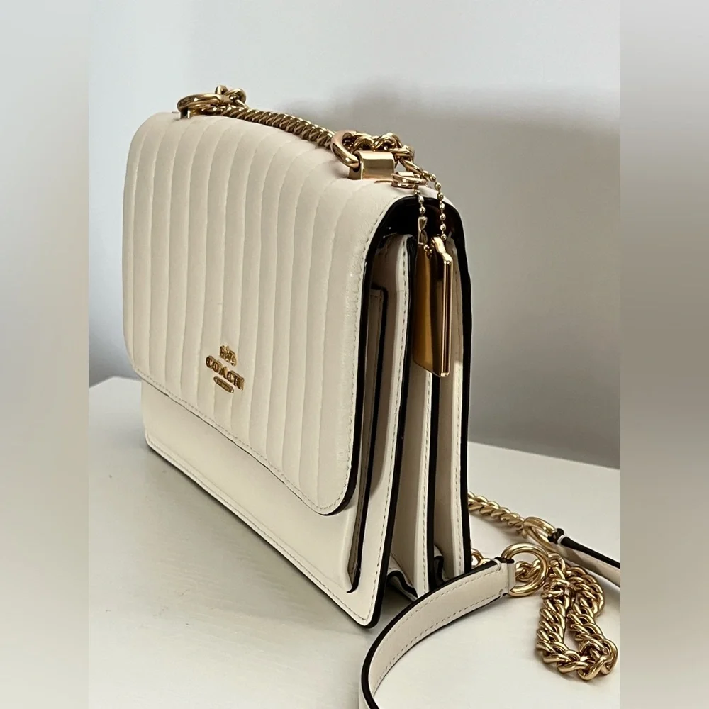 Coach Quilted Leather Shoulder Bag in Chalk White with Gold Chain - Picture 4 of 12